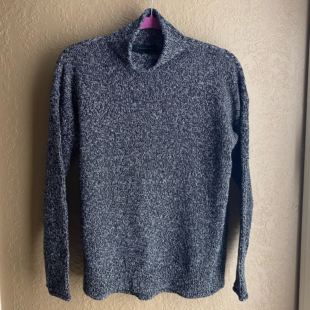 Tahari Mock neck Multi Stitch Black/White Sweater